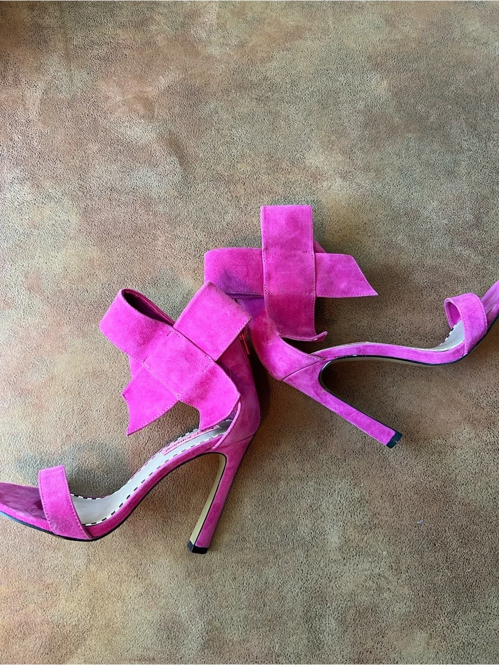 Betsey Johnson Hot Pink Suede Bow Ankle-Strap Heels. Size 7